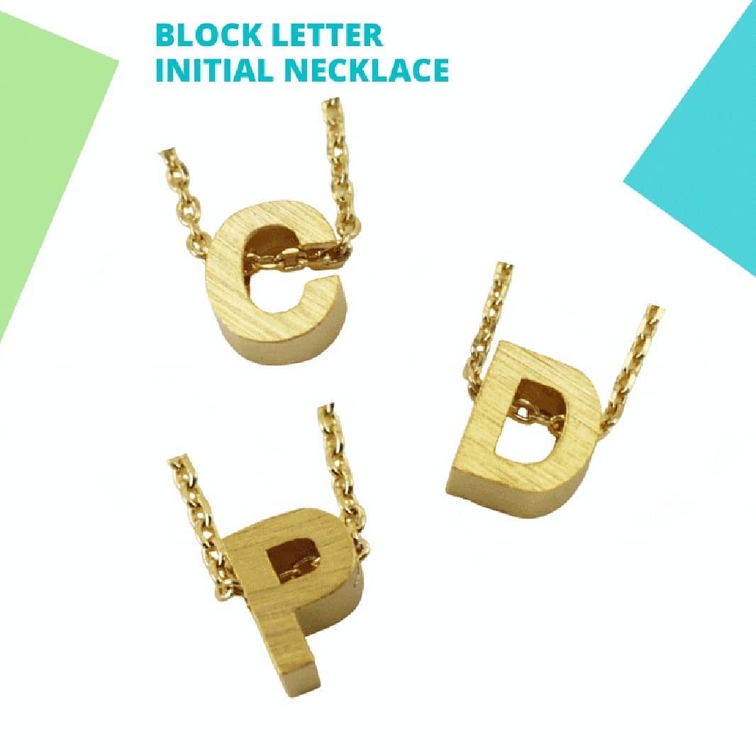 Gold Block Letter Initial Necklace