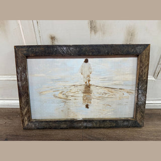 The Grey Antler Home Decor Jesus Walks on Water 12" x 18" Rustic Framed Art