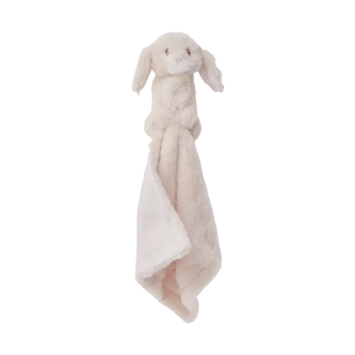 Plush rabbit on a soft lovey blanket