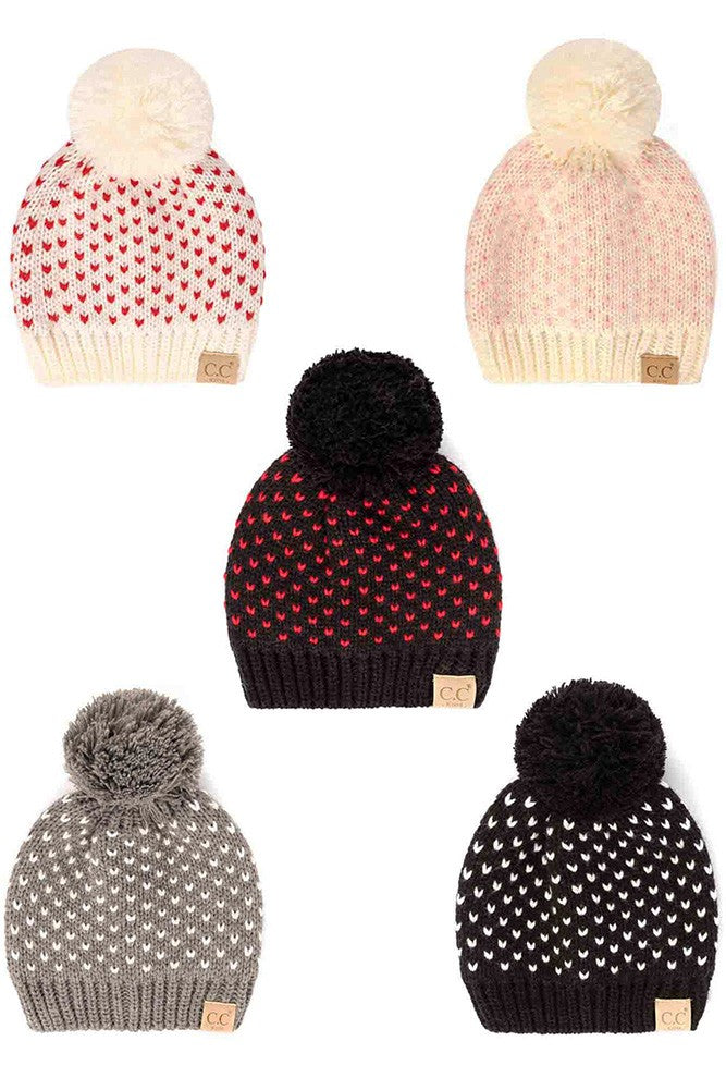 Kids CC Beanie-Heart with Pom