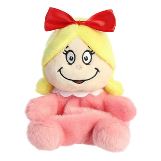 Aurora 5-inch Cindy-Lou Who Palm Pals plush with blonde hair and red bow