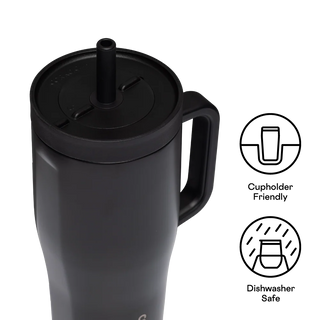 Corkcicle Ether Sky 22oz Cruiser matte black tumbler with handle and straw lid
