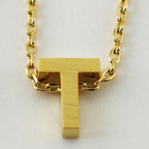 Gold Block Letter Initial Necklace