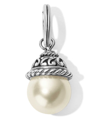 Brighton Pearlina Amulet charm featuring cream pearl with ornate silver scrollwork cap