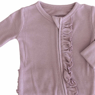 Amethyst Waffle Bamboo Ruffle Zipper Footie