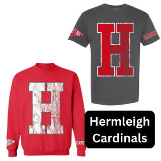 Hermleigh Cardinals H letter red crewneck sweatshirt and charcoal gray t-shirt