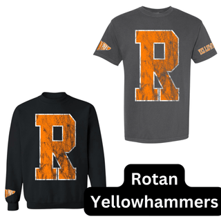 Rotan Yellowhammers orange R letter black sweatshirt and charcoal gray tee