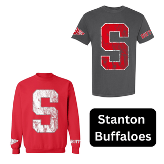 Stanton Buffaloes red S letter gray tee and red long sleeve sweatshirt combo