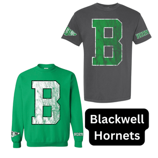 Blackwell Hornets vintage style B letter gray tee and green sweatshirt set
