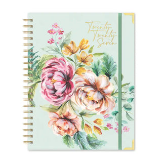 2027 mint green spiral planner with watercolor floral bouquet and gold foil script
