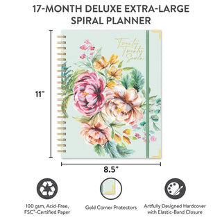 2027 Bella Flora mint green floral hardcover spiral planner, 11x8.5 inches