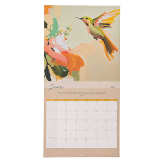 2027 June page of Everything Beautiful calendar featuring hummingbird and floral watercolor artwork
