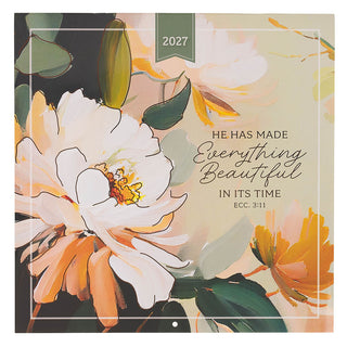 2027 Christian Art Gifts wall calendar featuring floral artwork and Ecclesiastes 3:11 scripture verse