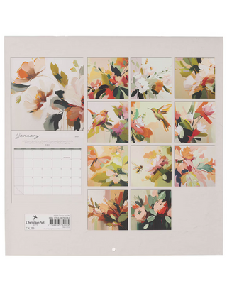 2027 Christian Art Gifts large wall calendar featuring colorful botanical floral and bird artwork