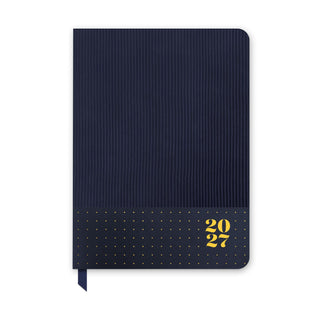 Studio Oh 2027 navy blue dual-textured planner with gold dot pattern and yellow year imprint