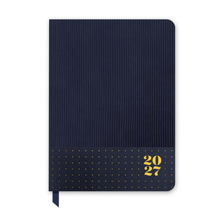 Studio Oh 2027 navy blue dual-textured planner with gold dot pattern and yellow year imprint