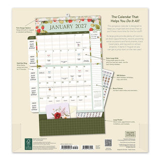 Back cover of 2027 Fruit and Flora Do It All Wall Calendar showing features and January layout