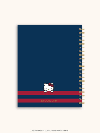 Studio Oh Hello Kitty 2027 Leisure Blue Agatha spiral planner with navy cover and red stripe