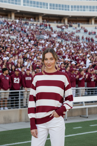 Long Sleeve Maroon Stripe Sweater