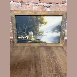 The Grey Antler Home Decor Jesus at River 18" x 24" Rustic Framed Art
