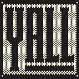 Black hexagonal mesh wall art with cream HOLY pixelated lettering design