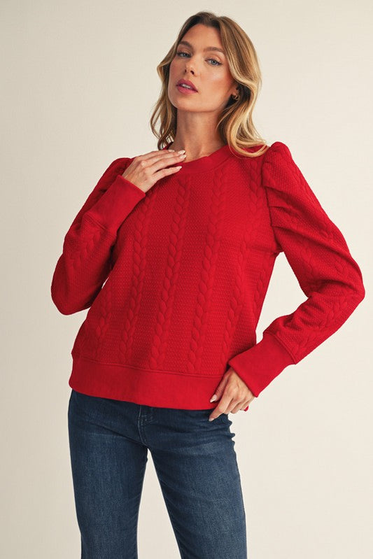Puff Shoulder Textured Top