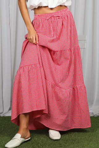 Red Gingham Maxi Skirt