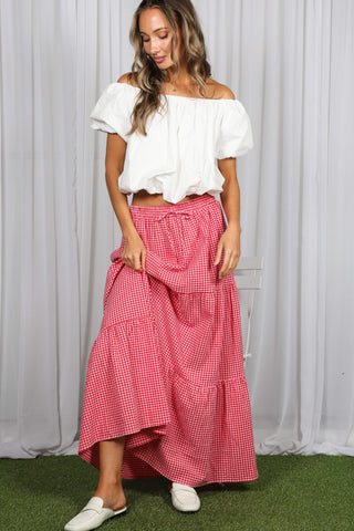 Red Gingham Maxi Skirt