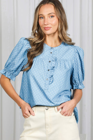Polka Dot Print Chambray Shirt