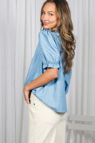Polka Dot Print Chambray Shirt