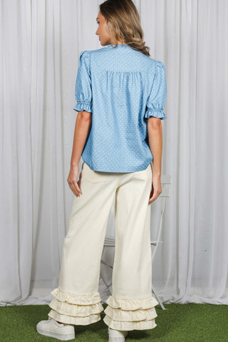 Polka Dot Print Chambray Shirt
