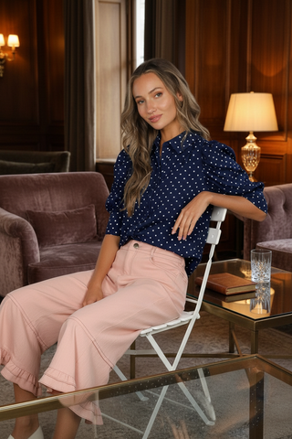 Navy Polka Dot Print Shirt