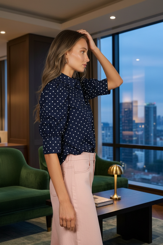 Navy Polka Dot Print Shirt