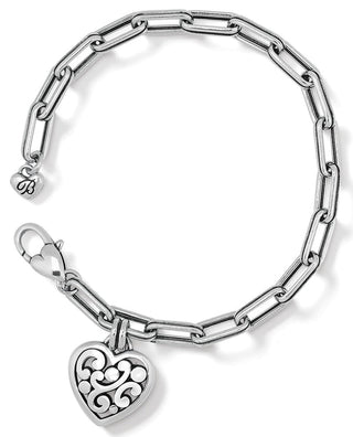 Brighton Contempo Heart Charm bracelet in silver with ornate heart pendant and chain links