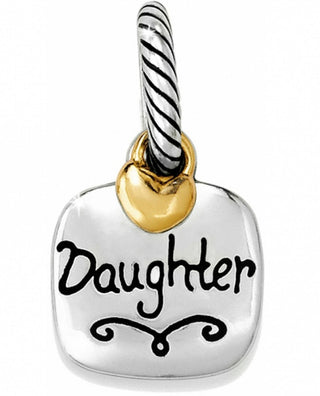 Brighton silver charm with gold heart accent featuring 'Daughter' text and decorative scrollwork