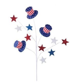 Decorative branch with red, white, and blue stars and top hats 