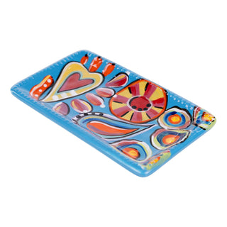 Glory Haus colorful blue trinket tray with heart, flower, and swirl designs