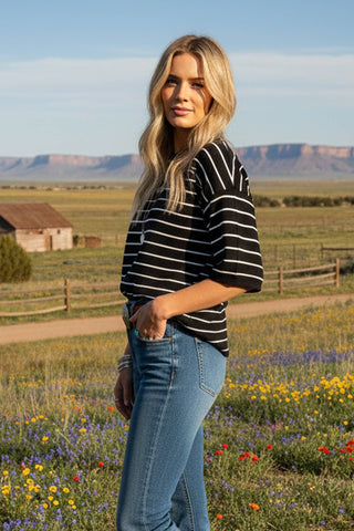 Striped Knit Short Sleeve Top