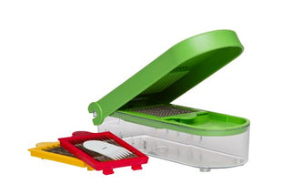 Harold Imports 3 Blade Dice and Slice Chopper with green lid and interchangeable blade inserts