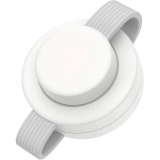 Sanis 3-in-1 white wireless charger with gray ribbed strap band, top view