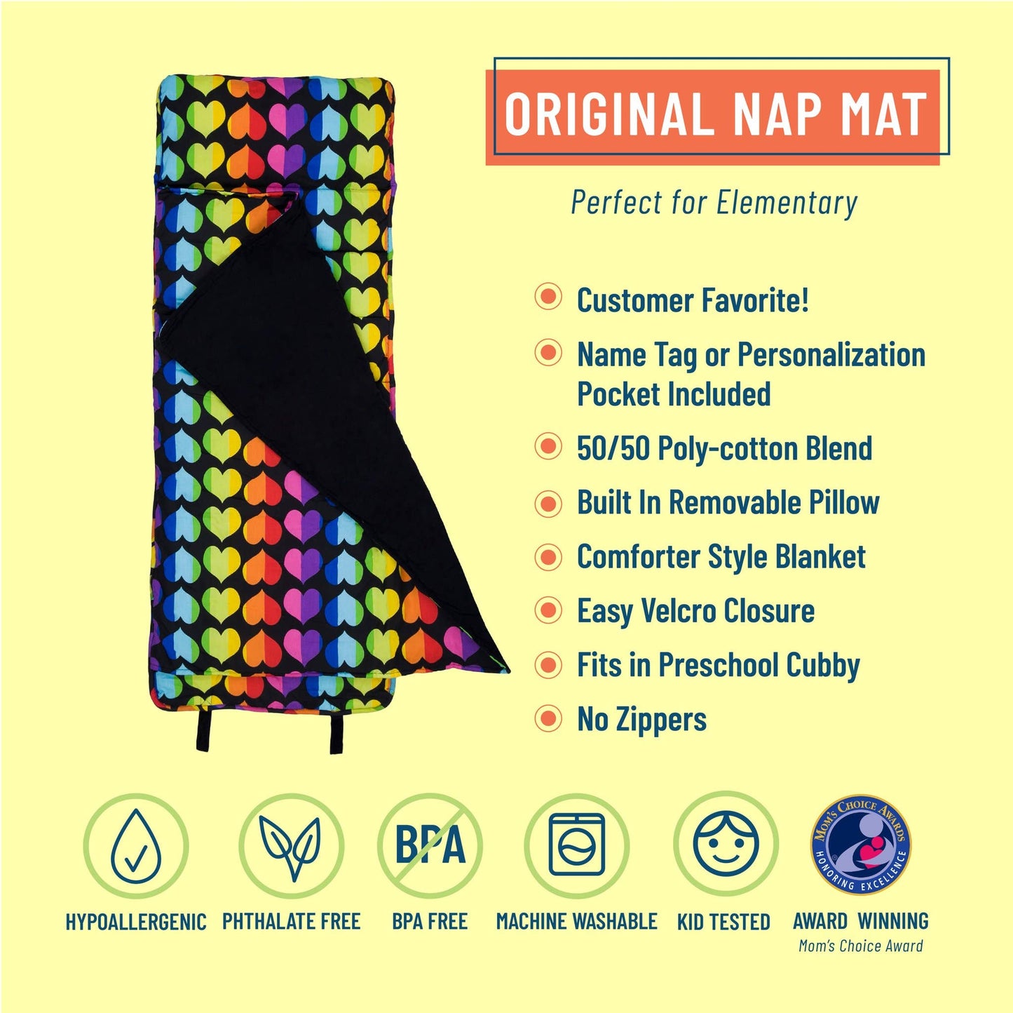 Rainbow Hearts Nap Mat