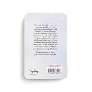 Back cover of Prayers to Share pass-along prayer cards book by DaySpring on white background
