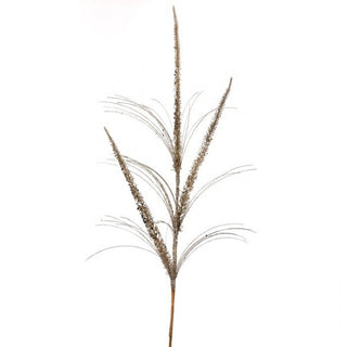 34-inch champagne glitter mica triple spike dried grass spray with three decorative stems
