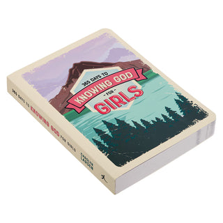 Book titled '365 Days to Knowing God for Girls' with a nature-themed cover 