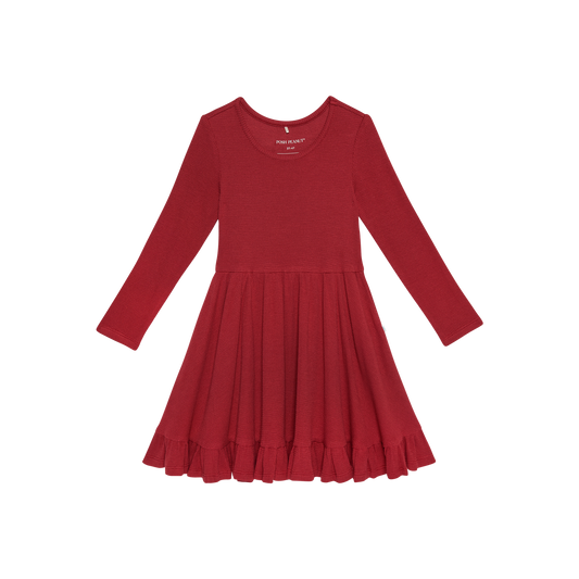 Ruffled Twirl Dress-Crimson Waffle