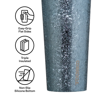Corkcicle Ice Breaker 24oz Cold Cup with glittery silver mosaic pattern and feature icons