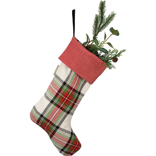 Cream Plaid Christmas Stocking