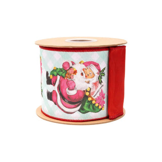 4" Wired Retro Pink Santa  Ribbon