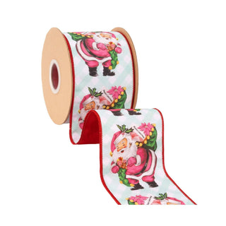 4" Wired Retro Pink Santa  Ribbon