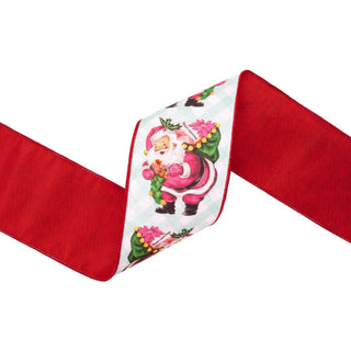 4" Wired Retro Pink Santa  Ribbon